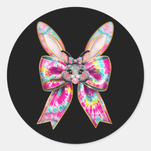 Paashaas Gezicht Tie Dye Coquette Boog Paasdag Ronde Sticker