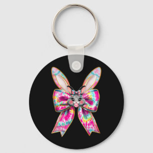 Paashaas Gezicht Tie Dye Coquette Boog Paasdag Sleutelhanger