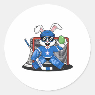 Paashaas ijshockey doelman mannen jongens kinderen ronde sticker