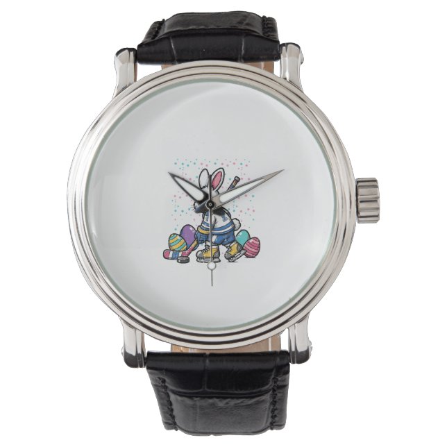 Paashaas IJshockey Speler Eieren Konijn Jongens Horloge (Voorkant)