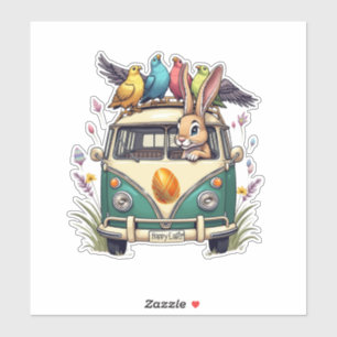 Paashaas in een bus met vogelvrienden - Spring Ce Sticker