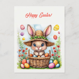 Paashaas in een mand van geschilderde eieren Happy Briefkaart