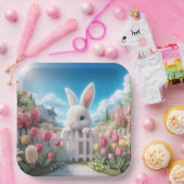 Paashaas in een tulpentuin papieren bordje (Feest)