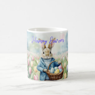 Paashaas in een weide van tulpen koffiemok