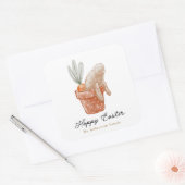 Paashaas in Flower Pot Vierkante Sticker (Envelop)