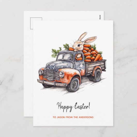 Paashaas in rustieke  truck feestdagenkaart (Voorkant / Achterkant)