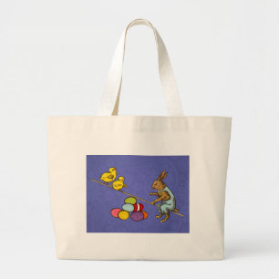 Paashaas kippen eieren illustratie grote tote bag