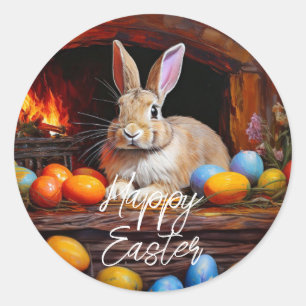 Paashaas Kleurrijke paaseieren Happy Easter Ronde Sticker