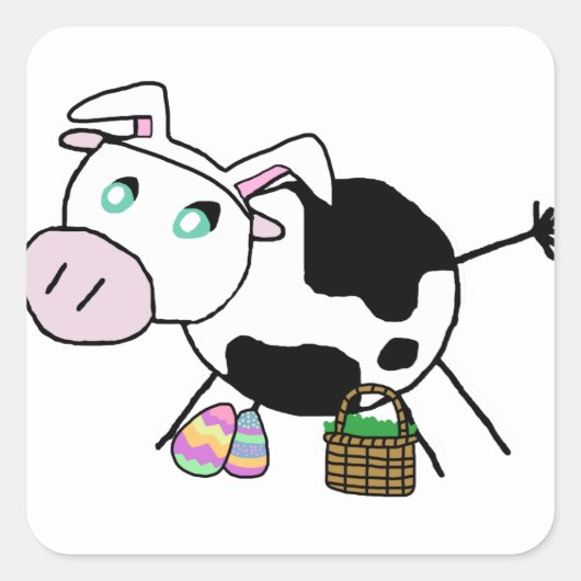 Paashaas Koe Vierkante Sticker (Voorkant)