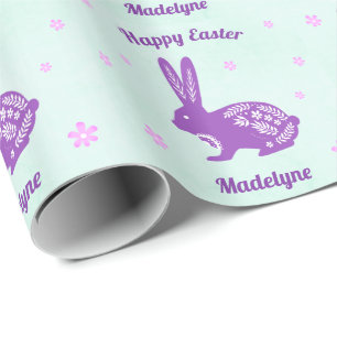 Paashaas konijn madeliefjes Paarse gepersonaliseer Cadeaupapier