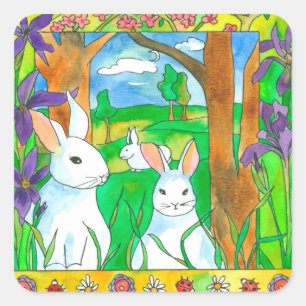 Paashaas Konijn Spring Egg Hunt Vierkante Sticker