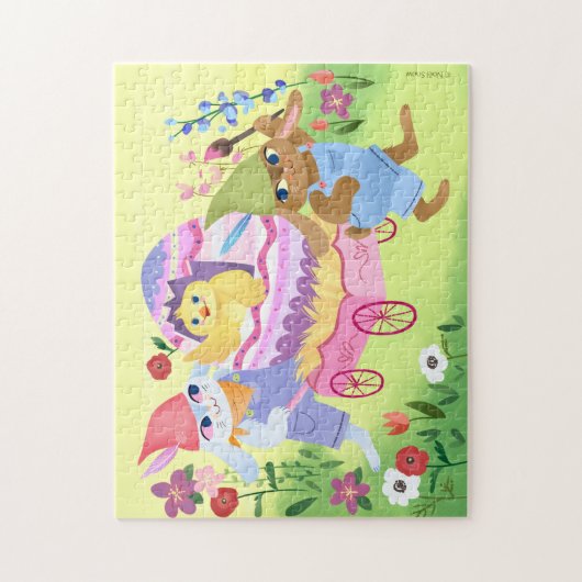 Paashaas konijnen en paaseieren kuiken legpuzzel (Verticaal)