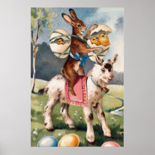Paashaas Kuiken Gekleurde Geschilderde Eier Geit Poster