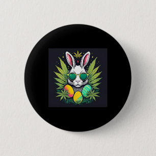 Paashaas Met Bladeren Dag Ronde Button 5,7 Cm