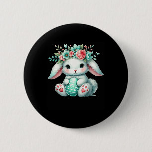 Paashaas Met Bloemenkrans Meisjes Vrouwen Bloem Ronde Button 5,7 Cm