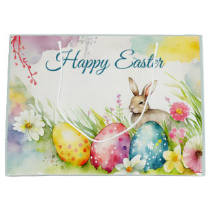 Paashaas met drie paaseieren groot cadeauzakje