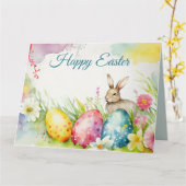 Paashaas met drie paaseieren kaart (Gele Bloem)