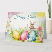 Paashaas met drie paaseieren kaart (Voorkant)