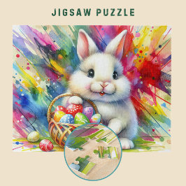 Paashaas met kleurrijke eieren in mand - legpuzzel
