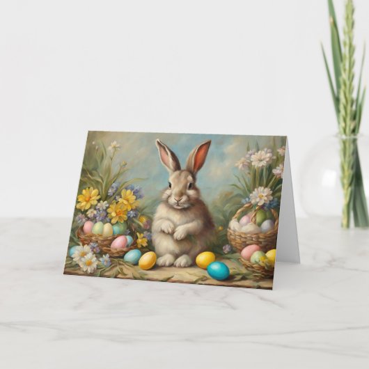  paashaas met paasmanden, bloemen feestdagen kaart (Voorkant)