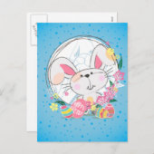 Paashaas met versierde eieren en voorjaarsbloem feestdagenkaart (Voorkant / Achterkant)