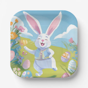 Paashaas Mooie Paas Pastel Kleur Wilde Bloem Papieren Bordje