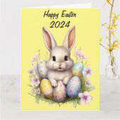 Paashaas & Paaseieren kunstwerk Kaart (Gele Bloem)