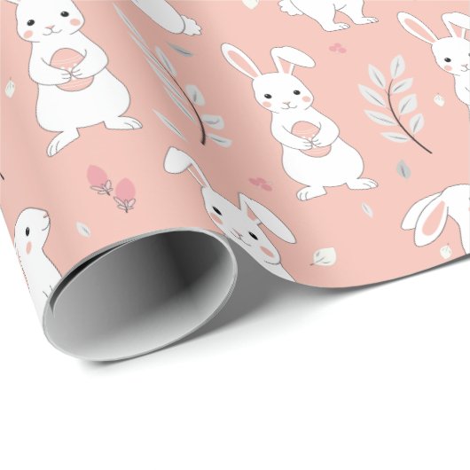 Paashaas Pastel Roze Inpakpapier (Rol Hoek)