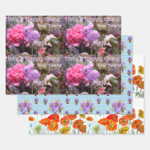 Paashaas Poppy Bloem Patroon Waterverf Inpakpapier Vel