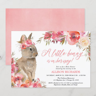 Paashaas roze koraal bloemenmeisje baby shower kaart