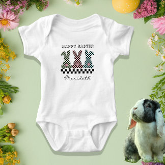 Paashaas Schachbrett Roze Groen Turkoois Monogram Romper