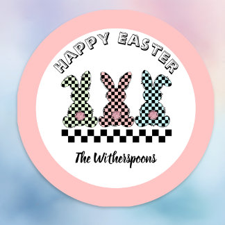 Paashaas Schaken Roze Groen Turkoois Monogram Ronde Sticker