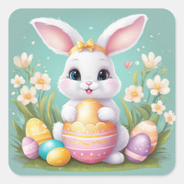 Paashaas Schattigee Bloemen Sticker in Lente Kleur