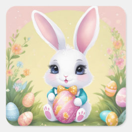 Paashaas Schattigee Bloemen Sticker in Lente Kleur