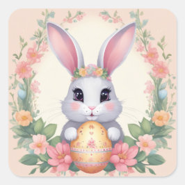 Paashaas Schattigee Bloemen Sticker in Lente Kleur