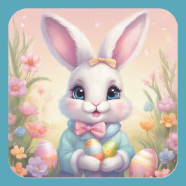 Paashaas Schattigee Bloemen Sticker in Lente Kleur