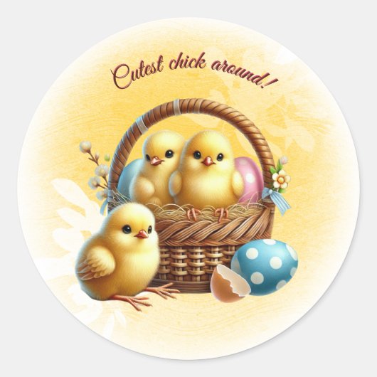 Paashaas Schattigee kuiken in de buurt! Ronde Sticker (Voorkant)