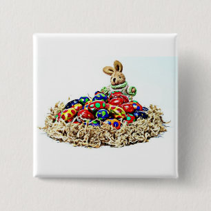 Paashaas Snoepnest Vierkante Button 5,1 Cm