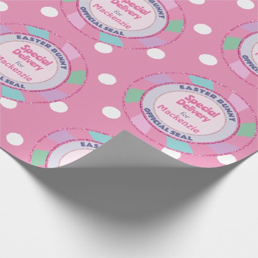 Paashaas speciale levering roze glitter cadeaupapier (Hoek)