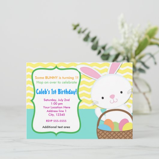 Paashaas Spring Chevron Kinder feestuitnodiging Kaart (Staand voorkant)