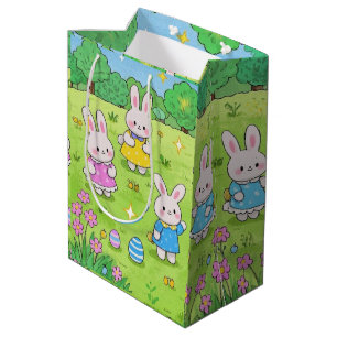 Paashaas verstopt eieren in een tuin medium cadeauzakje