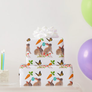 Paashaas Vlinder en Wortel Vakantie Cadeaupapier
