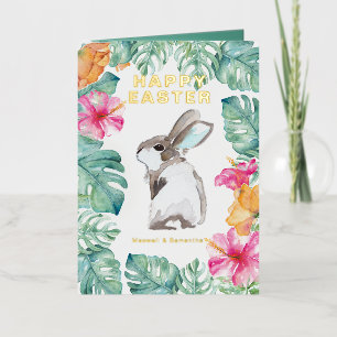 Paashaas Watercolor Bloemen Folie Wenskaart