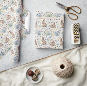 Paashaas Waterverf Bloemrijke Lente Cadeaupapier