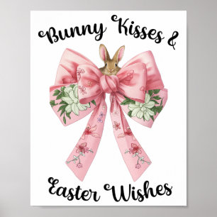 Paashaas Wensen Coquette Roze strik Bloemen Desi Poster