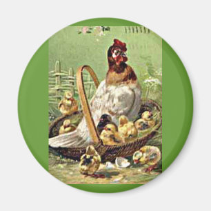  paashoen en kippen in mandje magneet