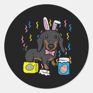 Paashond Dachsund Bunny Schattige Egg Hunting Girl Ronde Sticker