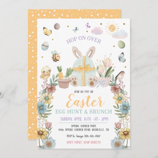 Paasjacht van de Pastel Paashaas Kaart (Voorkant / Achterkant)