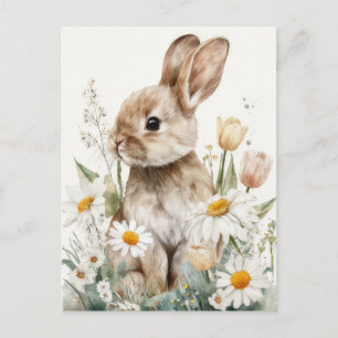 Paaskaart met bloemen en paashaas briefkaart