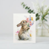 Paaskaart met bloemen en paashaas briefkaart (Staand voorkant)